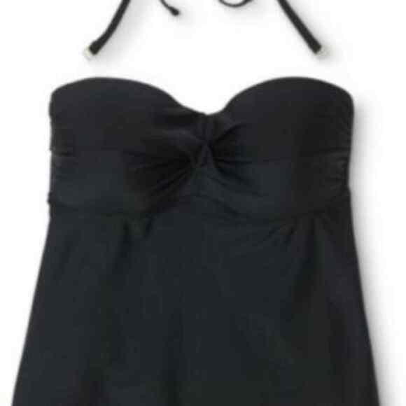 NWT Sz S Merona Tankini Top Black Laser Cut Criss Cross - Picture 3 of 4